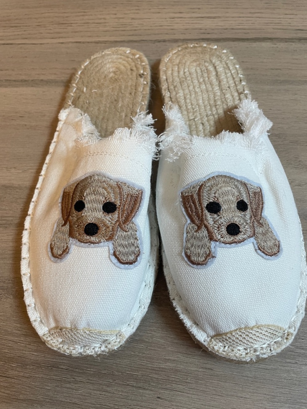 Cute Puppy Dog Embroidered Espadrille Mules Slip On Shoes - Picture 4 of 9
